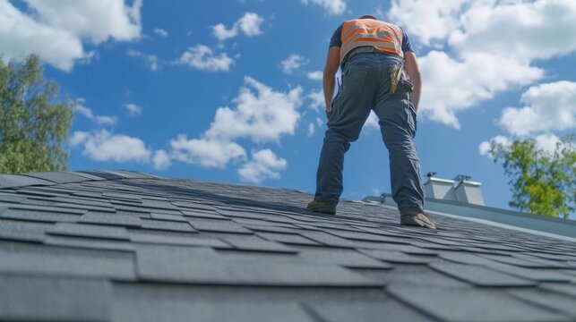 Impact Exteriors inspector on roof