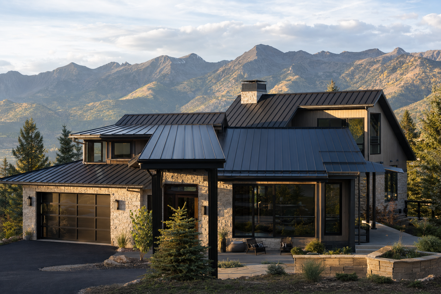 Standing seam metal roof on Colorado mountain home